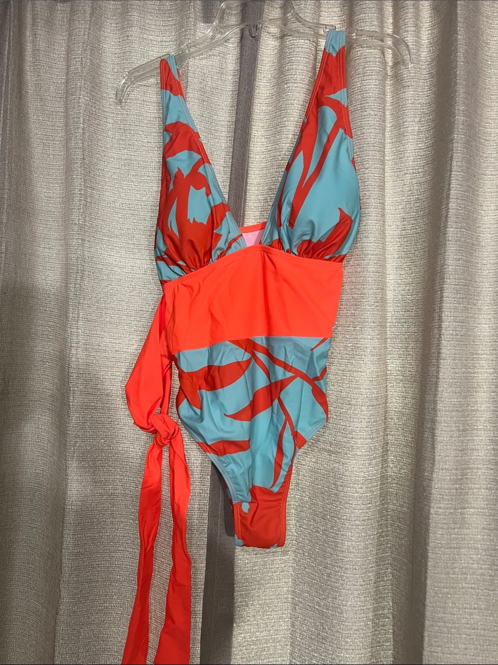 One-Piece Swim Suit in Coral & Teal